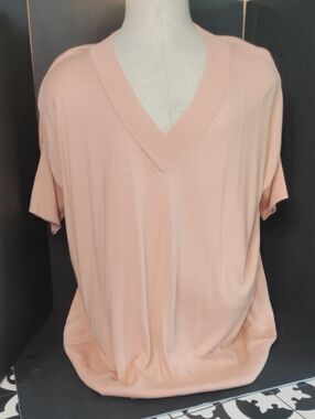 PLANET By Lauren G Soft Peach V-Neck Short Sleeve PulloverOne Size
